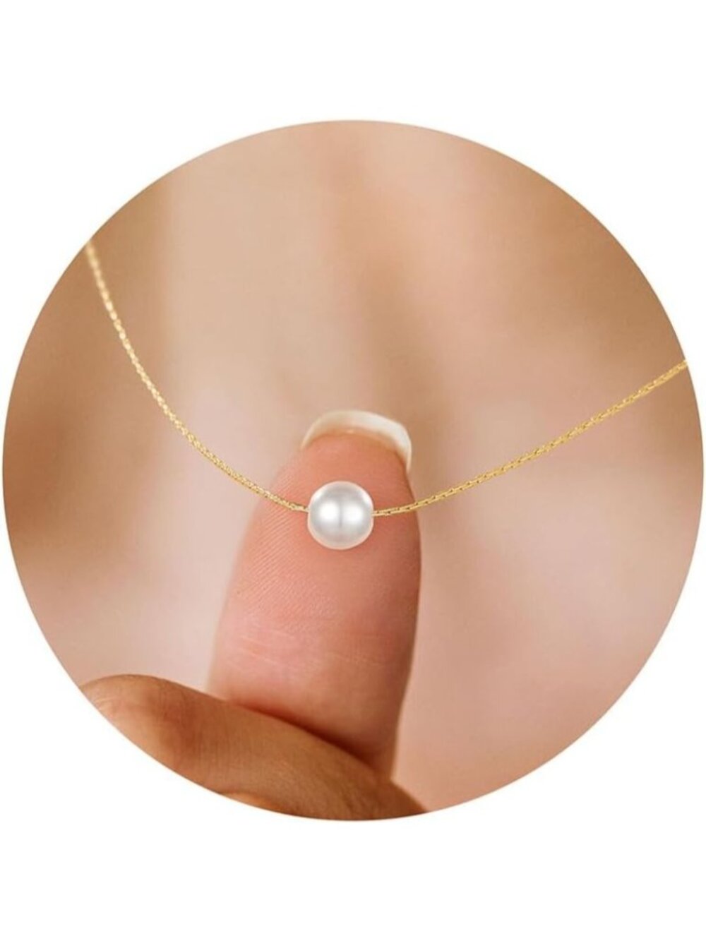 Women's Single Pearl Gold Plated 14 Dainty Choker Pendant Elegant Necklace